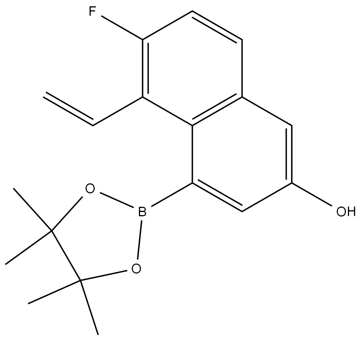 6-氟-4-(4,4,5,5-四甲基-1,3,2-二氧硼杂环戊烷-2-基)-5-乙烯基萘-2-醇 结构式