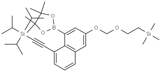 三异丙基((8-(4,4,5,5-四甲基-1,3,2-二氧杂硼杂环戊烷-2-基)-6-((2-(三甲基甲硅烷基)乙氧基)甲氧基)萘-1-基)乙炔基)硅烷 结构式