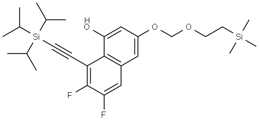 6,7-Difluoro-8-((triisopropylsilyl)ethynyl)-3-((2-(trimethylsilyl)ethoxy)methoxy)naphthalen-1-ol Struktur