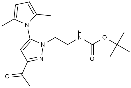 tert-butyl 2-(3-acetyl-5-(2,5-dimethyl-1H-pyrrol-1-yl)-1H-pyrazol-1-yl)ethylcarbamate Struktur