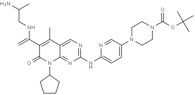 tert-butyl (E)-4-(6-((6-(1-((2-aminopropyl)imino)ethyl)-8-cyclopentyl-5-methyl-7-oxo-7,8-dihydropyrido[2,3-d]pyrimidin-2-yl)amino)pyridin-3-yl)piperazine-1-carboxylate,3026713-59-4,结构式