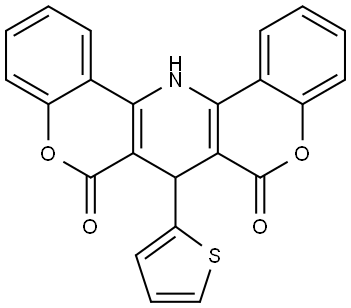 8-(2-thienyl)-bis(2-oxo-1-benzopyrano)[3,4-b:4',3'-e]-1,8-dihydropyridine Structure