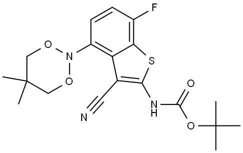 tert-Butyl (3-cyano-4-(5,5-dimethyl-1,3,2-dioxazinan-2-yl)-7-fluorobenzo[b]thiophen-2-yl)carbamate Struktur