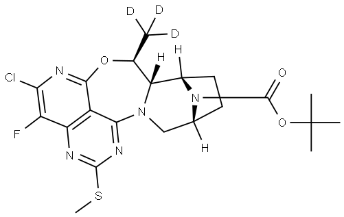tert-butyl (5S,6R,9S)-2-chloro-1-fluoro-5-(methyl-d3)-12-(methylthio)-5a,6,7,8,9,10-hexahydro-5H-4-oxa-3,10a,11,13,14-pentaaza-6,9-methanonaphtho[1,8-ab]heptalene-14-carboxylate Structure