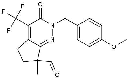 2-(4-Methoxybenzyl)-7-methyl-3-oxo-4-(trifluoromethyl)-3,5,6,7-tetrahydro-2H-cyclopenta[c]pyridazine-7-carbaldehyde Struktur
