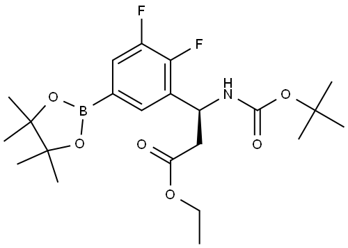 Benzenepropanoic acid, β-[[(1,1-dimethylethoxy)carbonyl]amino]-2,3-difluoro-5-(4,4,5,5-tetramethyl-1,3,2-dioxaborolan-2-yl)-, ethyl ester, (βS)- Struktur