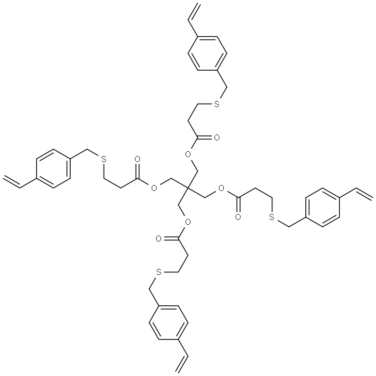 3-[[(4-ethenylphenyl)methyl]thio]propanoic acid-1,1′-[2,2-bis[[3-[[(4-ethenylphenyl)methyl]thio]-1-oxopropoxy]methyl]-1,3-propanediyl] ester Struktur