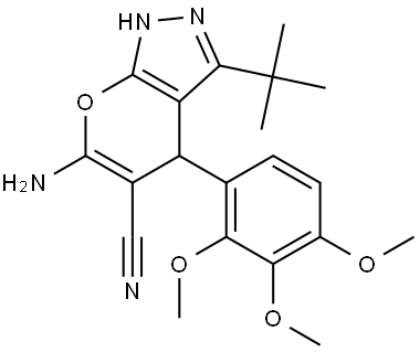 6-AMINO-3-TERT-BUTYL-4-(2,3,4-TRIMETHOXYPHENYL)-1,4-DIHYDROPYRANO[2,3-C]PYRAZOLE-5-CARBONITRILE Structure