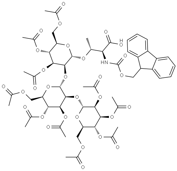 L-Threonine, N-[(9H-fluoren-9-ylmethoxy)carbonyl]-O-(O-2,3,4,6-tetra-O-acetyl-α-D-mannopyranosyl-(1→2)-O-3,4,6-tri-O-acetyl-α-D-mannopyranosyl-(1→2)-3,4,6-tri-O-acetyl-α-D-mannopyranosyl)- Struktur