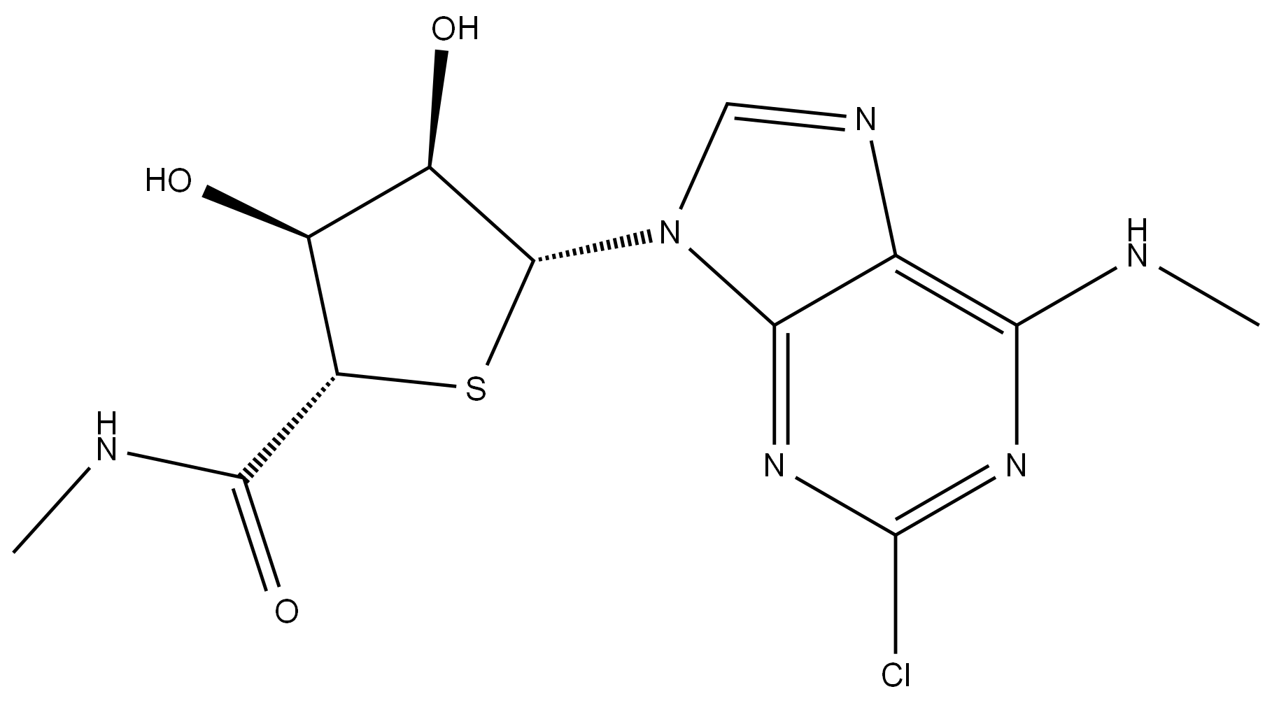 1-[2-Chloro-6-(methylamino)-9H-purin-9-yl]-1-deoxy-N-methyl-4-thio-β-D-ribofuranuronamide Structure