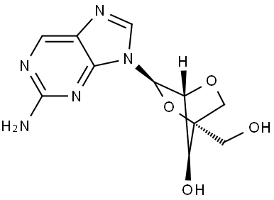 9H-Purin-2-amine, 9-[2,5-anhydro-4-C-(hydroxymethyl)-α-L-lyxofuranosyl]- 结构式