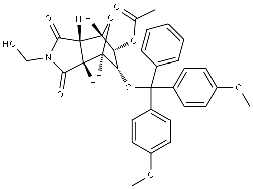 (3aR,4R,5R,6S,7S,7aS)-6-(bis(4-methoxyphenyl)(phenyl)methoxy)-2-(hydroxymethyl)-1,3-dioxooctahydro-1H-4,7-epoxyisoindol-5-yl acetate,730963-27-6,结构式