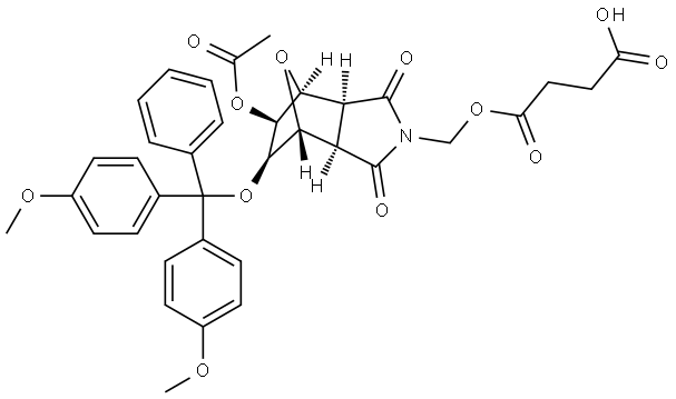 4-(((3aS,4S,5S,6R,7R,7aR)-5-acetoxy-6-(bis(4-methoxyphenyl)(phenyl)methoxy)-1,3-dioxohexahydro-1H-4,7-epoxyisoindol-2(3H)-yl)methoxy)-4-oxobutanoate,730963-28-7,结构式