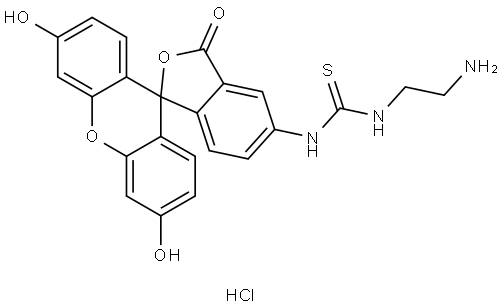 Thiourea, N-(2-aminoethyl)-N′-(3′,6′-dihydroxy-3-oxospiro[isobenzofuran-1(3H),9′-[9H]xanthen]-5-yl)-, hydrochloride (1:1) Struktur