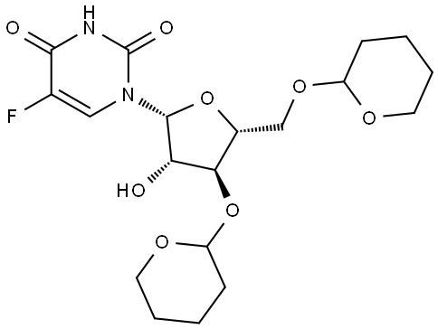 5-Fluoro-1-[(2R,3S,4S,5R)-3-hydroxy-4-(tetrahydro-pyran-2-yloxy)-5-(tetrahydro-pyran-2-yloxymethyl)-tetrahydro-furan-2-yl]-1H-pyrimidine-2,4-dione Structure