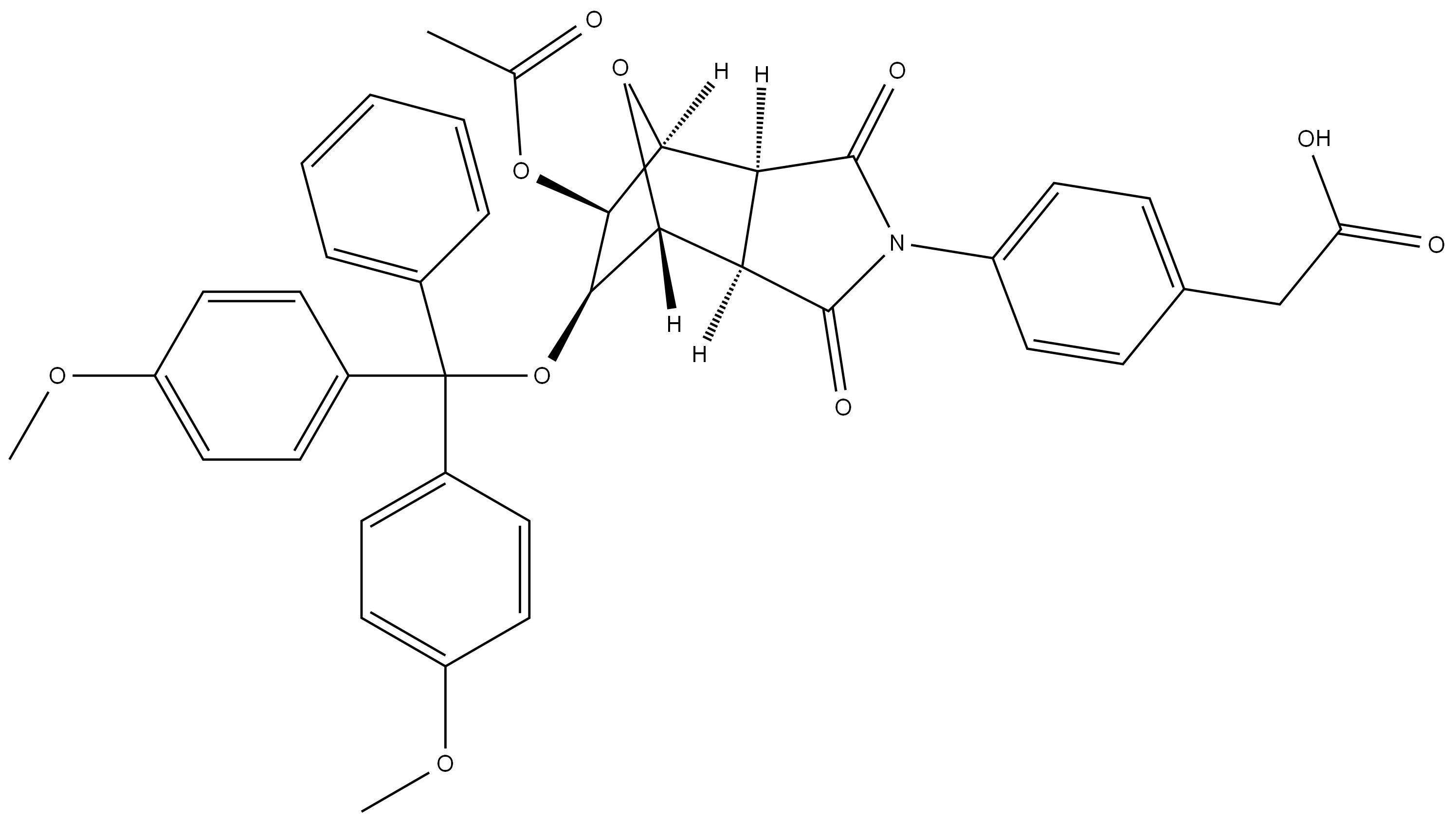 2-(4-((3aR,4R,5R,6S,7S,7aS)-5-acetoxy-6-(bis(4-methoxyphenyl)(phenyl)methoxy)-1,3-dioxohexahydro-1H-4,7-epoxyisoindol-2(3H)-yl)phenyl)acetic acid,852684-18-5,结构式