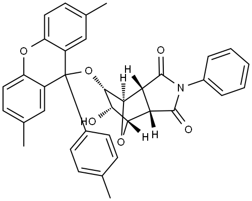 (3aR,4R,5S,6S,7S,7aS)-5-((2,7-dimethyl-9-(p-tolyl)-9H-xanthen-9-yl)oxy)-6-hydroxy-2-phenylhexahydro-1H-4,7-epoxyisoindole-1,3(2H)-dione 结构式