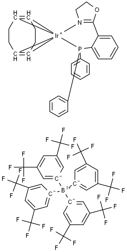 (1,2,5,6-η)-1,5-Cyclooctadiene][2-[2-(diphenylphosphino-κP)phenyl]-4,5-dihydrooxazole-κN3]-iridium Tetrakis[3,5-bis(trifluoromethyl)phenyl]borate Struktur