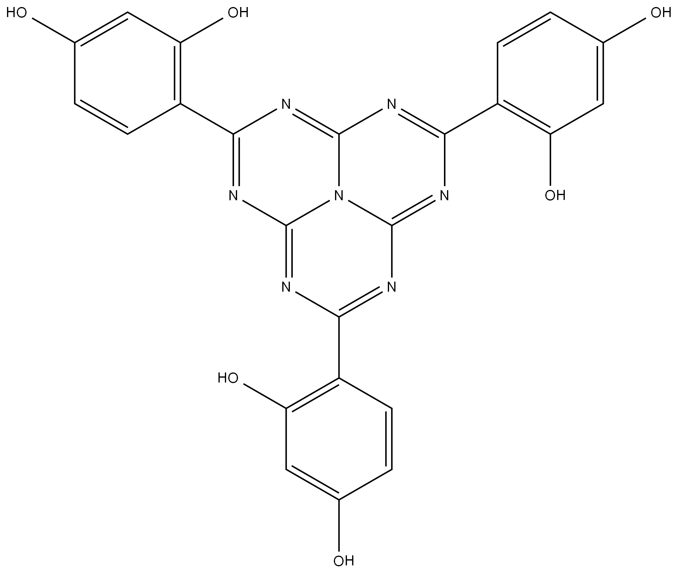 1,3-Benzenediol, 4,4′,4′′-(1,3,4,6,7,9,9b-heptaazaphenalene-2,5,8-triyl)tris- Structure