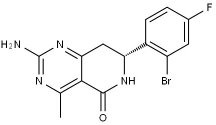 (R)-2-amino-7-(2-bromo-4-fluorophenyl)-4-methyl-7,8-dihydropyrido[4,3-d]pyrimidin-5(6H)-one Struktur