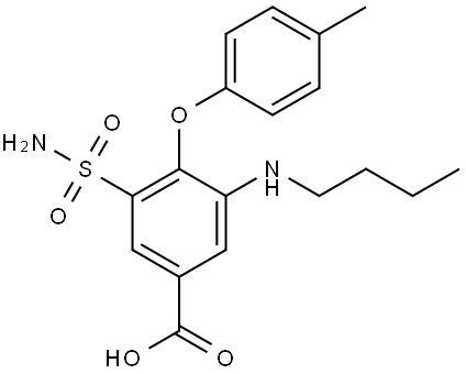 Benzoic acid, 3-(aminosulfonyl)-5-(butylamino)-4-(4-methylphenoxy)- Struktur