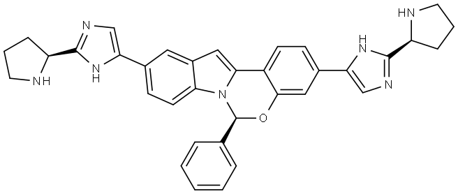 6H-Indolo[1,2-c][1,3]benzoxazine, 6-phenyl-3,10-bis[2-(2S)-2-pyrrolidinyl-1H-imidazol-5-yl]-, (6S)- Structure