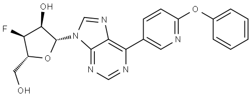 (2R,3S,4S,5R)-4-fluoro-5-(hydroxymethyl)-2-(6-(6-phenoxypyridin-3-yl)-9H-purin-9-yl)tetrahydrofuran-3-ol Struktur