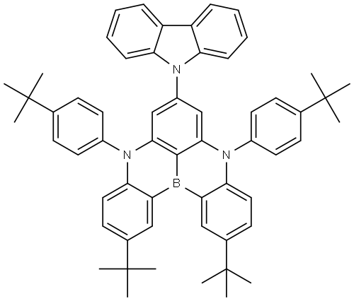2,12-二叔丁基-5,9-双(4-(叔丁基)苯基)-7-(9H-咔唑-9-基)-5,9-二氢-5,9-二氮杂-13b-硼萘并[3,2,1-de]蒽 结构式