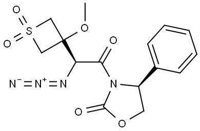 3-[(1S)-1-Azido-2-oxo-2-[(4S)-2-oxo-4-phenyl-1,3-oxazolidin-3-yl]ethyl]-3-methoxy-1lambda6-thietane-1,1-dione Struktur