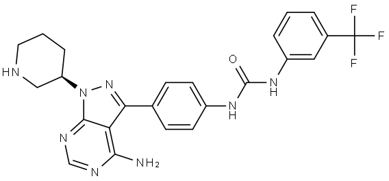 3-(4-{4-Amino-1-[(3R)-piperidin-3-yl]-1H-pyrazolo[3,4-d]pyrimidin-3-yl}phenyl)-1-[3-(trifluoromethyl)phenyl]urea Struktur