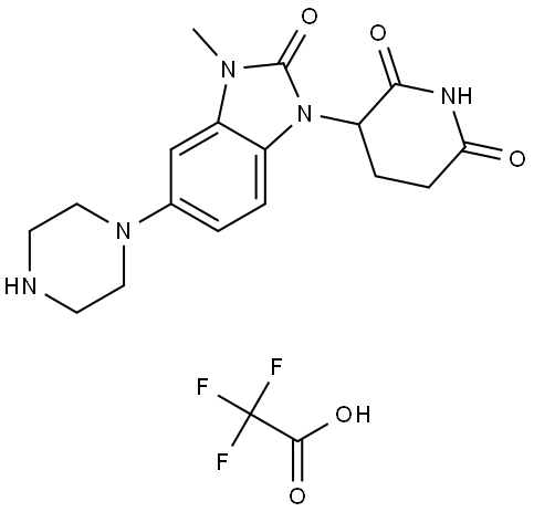 3-(3-甲基-2-氧代-5-(哌嗪-1-基)-2,3-二氢-1H-苯并[d]咪唑-1-基)哌啶-2,6-二酮-2,2,2-三氟乙酸酯, 2713621-94-2, 结构式