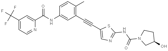 2-Pyridinecarboxamide, N-[3-[2-[2-[[[(3R)-3-hydroxy-1-pyrrolidinyl]carbonyl]amino]-5-thiazolyl]ethynyl]-4-methylphenyl]-4-(trifluoromethyl)- Struktur