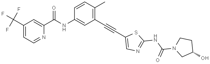 2-Pyridinecarboxamide, N-[3-[2-[2-[[[(3S)-3-hydroxy-1-pyrrolidinyl]carbonyl]amino]-5-thiazolyl]ethynyl]-4-methylphenyl]-4-(trifluoromethyl)- Struktur