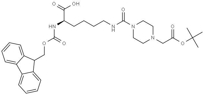 6-[4-(2-tert-Butoxy-2-oxoethyl)piperazine-1-carbonylamino]-N-Fmoc-D-norleucine Struktur