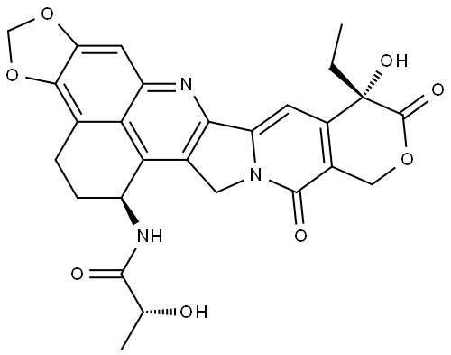 Propanamide, N-[(1S,10S)-10-ethyl-2,3,10,11,14,16-hexahydro-10-hydroxy-11,14-dioxo-1H,13H-benzo[de][1,3]dioxolo[4,5-g]pyrano[3′,4′:6,7]indolizino[1,2-b]quinolin-1-yl]-2-hydroxy-, (2R)- Structure