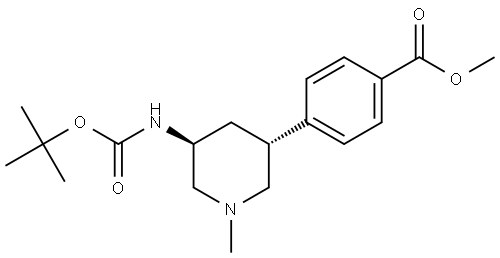 rel-Methyl 4-((3R,5S)-5-((tert-butoxycarbonyl)amino)-1-methylpiperidin-3-yl)benzoate Struktur