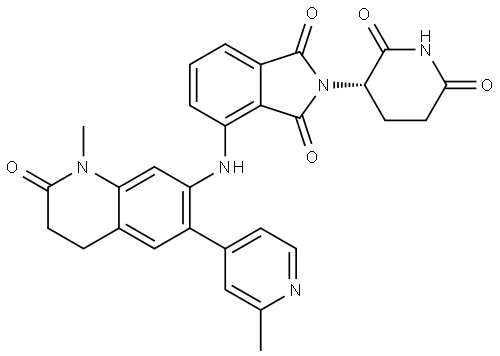 (S)-2-(2,6-dioxopiperidin-3-yl)-4-((1-methyl-6-(2-methylpyridin-4-yl)-2-oxo-1,2,3,4-tetrahydroquinolin-7-yl)amino)isoindoline-1,3-dione, 3036554-12-5, 结构式