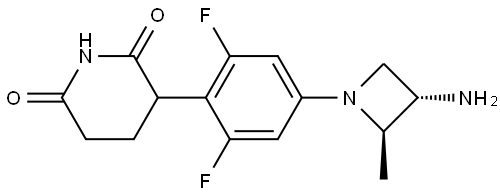 2,6-Piperidinedione, 3-[4-[(2R,3S)-3-amino-2-methyl-1-azetidinyl]-2,6-difluorophenyl]- Struktur