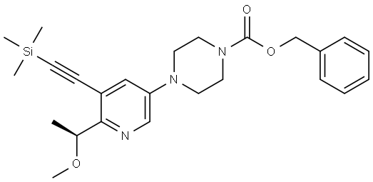benzyl (S)-4-(6-(1-methoxyethyl)-5-((trimethylsilyl)ethynyl)pyridin-3-yl)piperazine-1-carboxylate 结构式