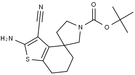 tert-Butyl 2-amino-3-cyano-6,7-dihydro-5H-spiro[benzo[b]thiophene-4,3'-pyrrolidine]-1'-carboxylate Struktur