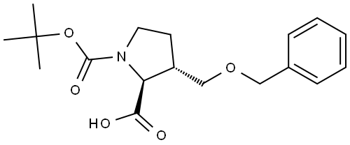 (2S,3S)-3-((Benzyloxy)methyl)-1-(tert-butoxycarbonyl)pyrrolidine-2-carboxylic acid Struktur