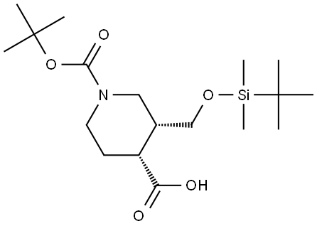 (3R,4R)-1-(tert-Butoxycarbonyl)-3-(((tert-butyldimethylsilyl)oxy)methyl)piperidine-4-carboxylic acid Struktur