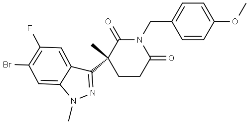(R)-3-(6-Bromo-5-fluoro-1-methyl-1H-indazol-3-yl)-1-(4-methoxybenzyl)-3-methylpiperidine-2,6-dione Struktur