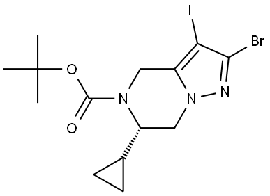 tert-Butyl (S)-2-bromo-6-cyclopropyl-3-iodo-6,7-dihydropyrazolo[1,5-a]pyrazine-5(4H)-carboxylate Struktur