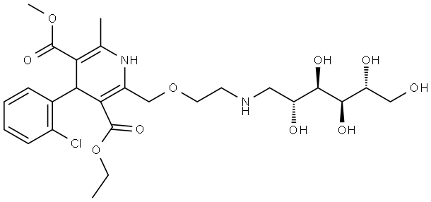 D-Mannitol, 1-[[2-[[4-(2-chlorophenyl)-3-(ethoxycarbonyl)-1,4-dihydro-5-(methoxycarbonyl)-6-methyl-2-pyridinyl]methoxy]ethyl]amino]-1-deoxy- Struktur