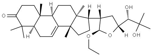 Lanost-7-en-3-one, 21,23-epoxy-21-ethoxy-24,25-dihydroxy-, (13α,14β,17α,20S,21R,23R,24S)- Struktur