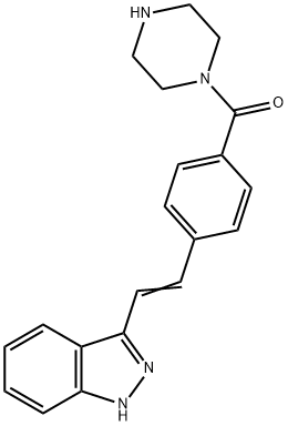 3-{2-[4-(ピペラジン-1-カルボニル)フェニル]エテニル}-1H-インダゾール 化学構造式