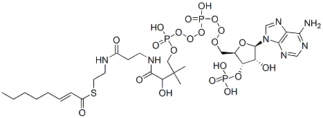 S-[2-[3-[[4-[[[(2R,3S,4R,5R)-5-(6-aminopurin-9-yl)-4-hydroxy-3-phosphonooxyoxolan-2-yl]methoxy-hydroxyphosphoryl]oxy-hydroxyphosphoryl]oxy-2-hydroxy-3,3-dimethylbutanoyl]amino]propanoylamino]ethyl] (E)-oct-2-enethioate 结构式