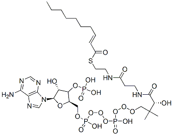 [(2R,3R,4R,5R)-5-(6-aminopurin-9-yl)-2-[[[[3-[2-[2-[(E)-dec-2-enoyl]sulfanylethylcarbamoyl]ethylcarbamoyl]-3-hydroxy-2,2-dimethyl-propoxy]-hydroxy-phosphoryl]oxy-hydroxy-phosphoryl]oxymethyl]-4-hydroxy-oxolan-3-yl]oxyphosphonic acid Struktur