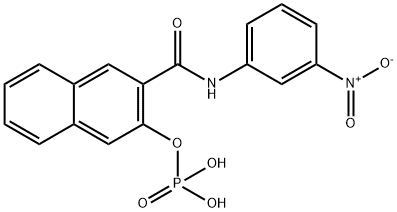 N-(3-ニトロフェニル)-3-(ホスホノオキシ)-2-ナフタレンカルボアミド 化学構造式